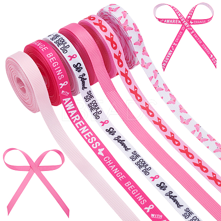 6 Rolls 6 Colors Polyester Awareness Ribbon Printed Grosgrain Ribbon OCOR-WR0001-53-1