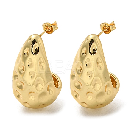 Rack Plated Teardrop Hammered Brass Stud Earrings for Women EJEW-Z048-15B-G-1