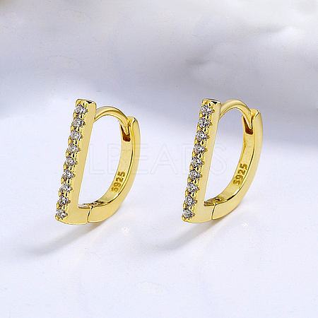 D Shaped 925 Sterling Silver Pave Clear Cubic Zirconia Hoop Earrings for Women TH0166-2-1