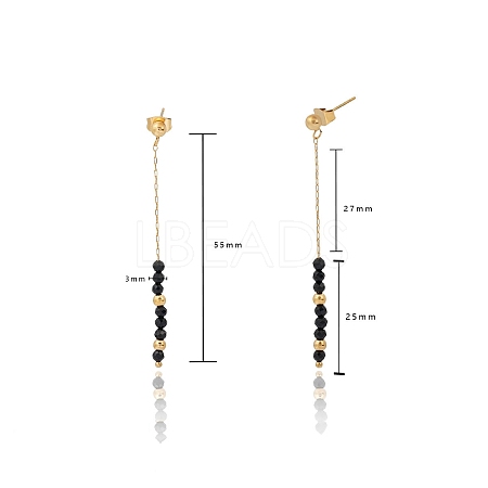 Bohemian Style Natural Black Agate Beaded Tassel Dangle Earrings WG6B05D-01-1