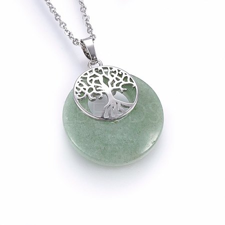 Natural Green Aventurine Flat Round Pendants G-I357-A03-1