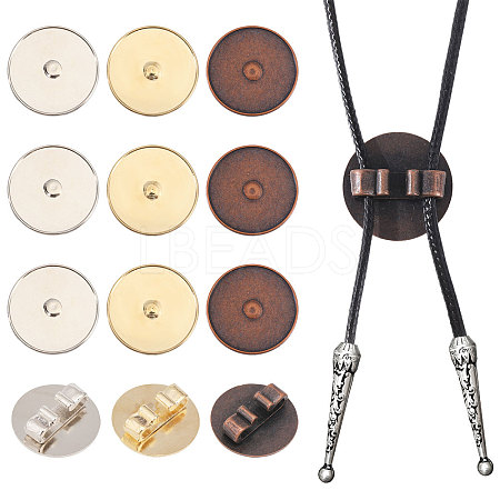 CHGCRAFT 12Pcs 3 Colors Alloy Bolo Tie Slides Clasp Cabochon Settings FIND-CA0008-91-1