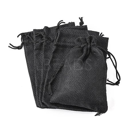 Polyester Imitation Burlap Packing Pouches Drawstring Bags ABAG-R005-14x10-09-1