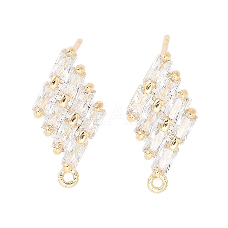 Brass Micro Pave Cubic Zirconia Stud Earring Findings KK-E107-24G-1