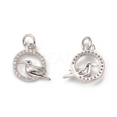 Brass Micro Pave Cubic Zirconia Bird Charms KK-E068-VB315-1