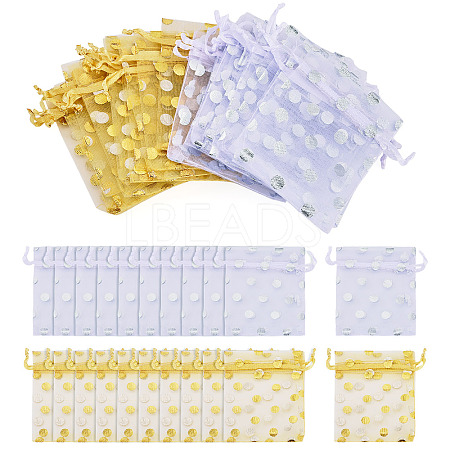 30Pcs 2 Colors Hot Stamping Polka Dot Organza Jewelry Drawstring Bags ABAG-TADJ0001-06A-1