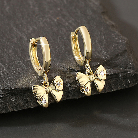 Brass Micro Pave Cubic Zirconia Bowknot Hoop Dangle Earrings for Women WG84F56-01-1