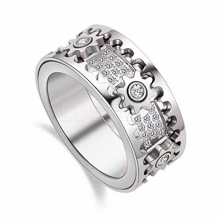 Gear Brass Micro Pave Clear Cubic Zirconia Rotatable Finger Rings FS-WGBD3BF-18-1
