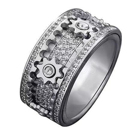Gear Brass Micro Pave Clear Cubic Zirconia Rotatable Finger Rings FS-WGBD3BF-04-1