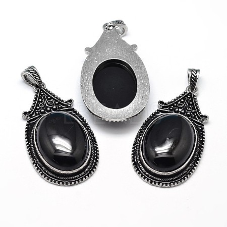 Oval Antique Silver Zinc Alloy Natural Dyed & Heated Black Agate Big Pendants G-F228-27J-FF-1