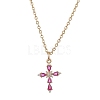 Brass Glass Cross Pendant 304 Stainless Steel Cable Chain Necklaces for Women NJEW-JN05545-1