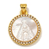 Rack Plating Brass Micro Pave Clear Cubic Zirconia Flat Round Pendants KK-U025-10G-08-1