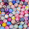 Printed Round with Flower Pattern Silicone Focal Beads SI-JX0056A-116-4