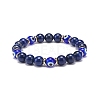 Natural Lapis Lazuli(Dyed) & Lampwork Evil Eye Round Beaded Stretch Bracelet BJEW-JB08713-05-1