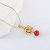 3Pcs French Style Stainless Steel Triple Ring with Red Round Pendant Necklaces for Women DT9932-1
