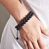Natural Obsidian Bullet Pendant Necklace and Round Braided Bead Bracelet AJEW-SZ00002-29-4