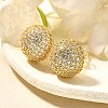 Half Round Brass Micro Pave Clear Cubic Zirconia Stud Earrings EJEW-C126-05G-2