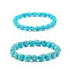 2Pcs 2 Style Synthetic Turquoise(Dyed) Skull Stretch Bracelets Set BJEW-JB08068-1