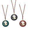 FIBLOOM 3Pcs 3 Colors Alloy Flat Round with Bird Pendant Necklaces Set with Faux Suede Cords NJEW-FI0001-30-1