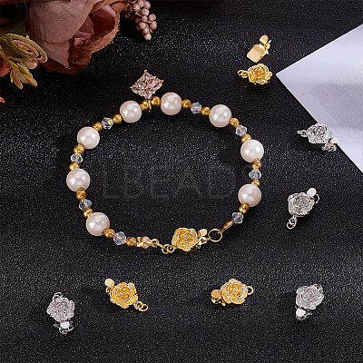 8Pcs 2 Colors Flower Brass Box Clasps KK-AR0004-84-1