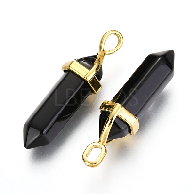 Natural Black Obsidian Bullet Double Terminated Pointed Pendants G-G902-B25-1