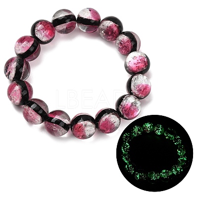 14MM Luminous Handmade Foil Glass Round Beaded Stretch Bracelets LA-CBA41F9-01C-1