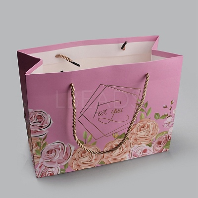4Pcs 4 Colors Flower Print Paper Handbags ABAG-WH0045-15-1