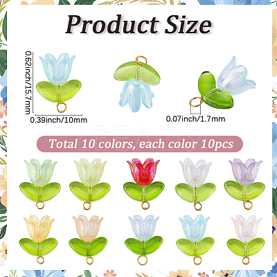 100Pcs 10 Colors Handmade Transparent Lampwork & Acrylic Pendants OACR-BM0001-04-1