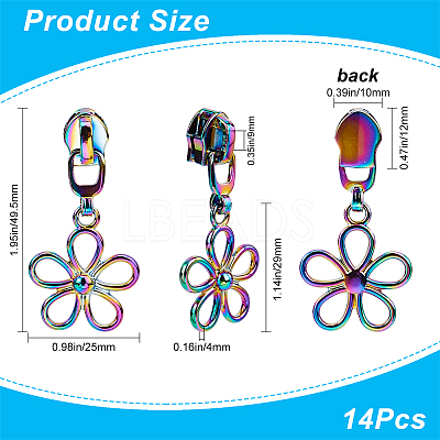 14Pcs Flower #5 Zinc Alloy Replacement Zipper Sliders FIND-GF0005-70C-1