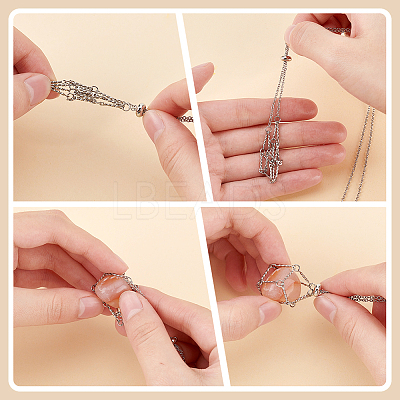 3Pcs 304 Stainless Steel Bar Link Chains Macrame Pouch Empty Stone Holder for Pendant Necklaces Making NJEW-AB00028-1