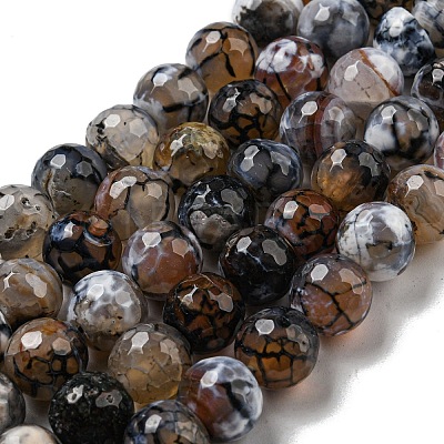 Faceted Natural Fire Crackle Agate Beads Strands G-F447-12mm-N08-1
