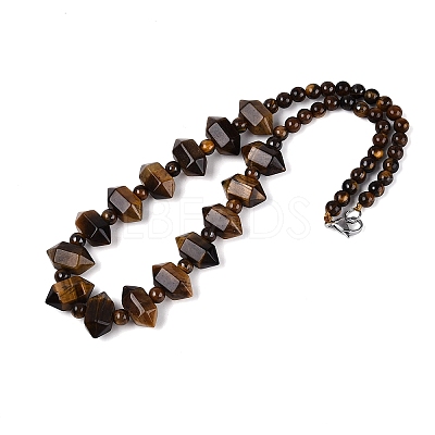 Natural Tiger Eye Round & Cone Beaded Necklaces NJEW-N064-03D-1