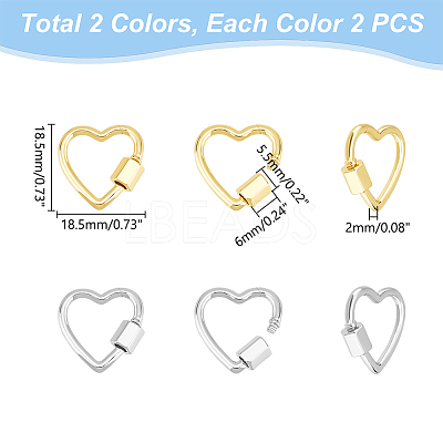 4Pcs 2 Colors Brass Screw Carabiner Lock Charms KK-UN0001-99-1