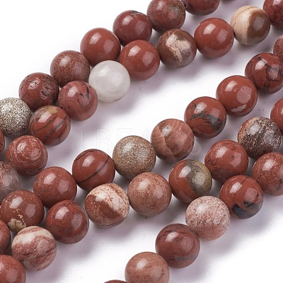 Natural Red Jasper Beads Strands X-G-F348-02-8mm-1