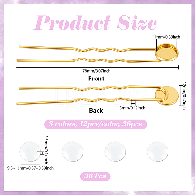 36Pcs 3 Colors Iron Hair Fork Findings IFIN-UN0001-25-1