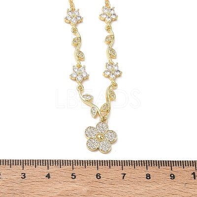 Brass Pave Cubic Zirconia Flower Pendant Necklaces NJEW-C121-04B-G-1