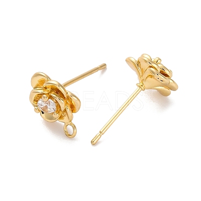 Rose Flower Brass Micro Pave Cubic Zirconia Stud Earring Findings KK-U042-18G-1