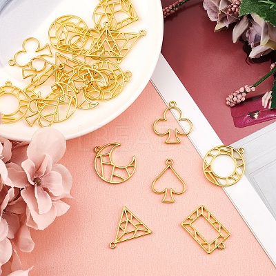 24Pcs 6 Styles Zinc Alloy Open Back Bezel Pendants PALLOY-SC0003-55G-1