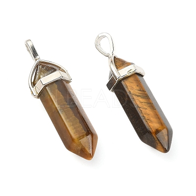 2Pcs Natural Tiger Eye Double Terminated Pointed Pendants G-YW0002-05A-1