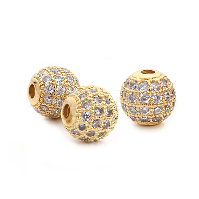 CZ Brass Micro Pave Grade AAA Clear Color Cubic Zirconia Round Beads KK-O065-6mm-05G-NR-1