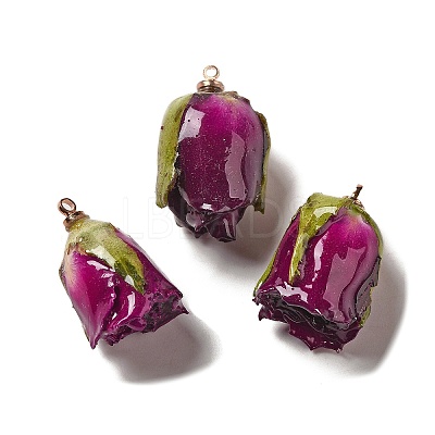 Preserved Rose with Golden Alloy Pendants FIND-M010-01F-1