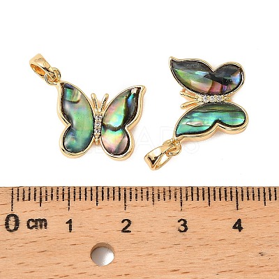 Brass & Paua Shell & Clear Cubic Zirconia Pendants KK-G538-02G-1