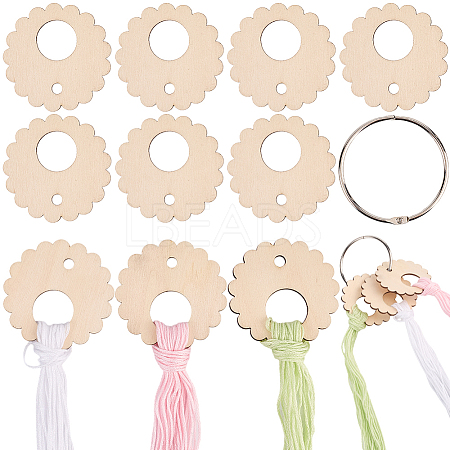 Flower Shape Wood Floss Bobbin AJEW-GF0011-05-1