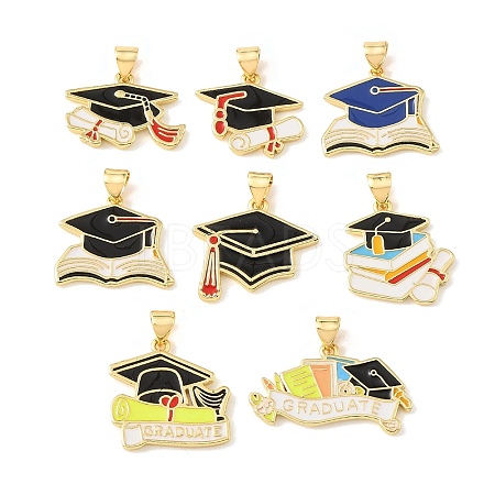 Graduation Season Brass Enamel Pendants KK-CBAF2EC-03G-A-1