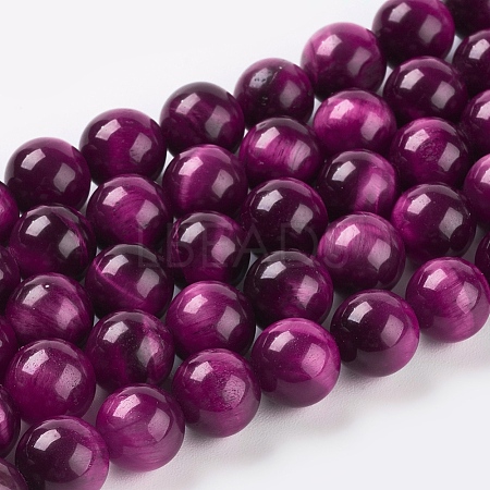 Natural Magenta Tiger Eye Beads Strands G-C076-8mm-1C-1