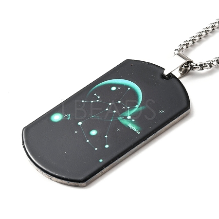 201 Stainless Steel Rectangle with Constellations Pendant Necklace for Women NJEW-G015-01I-1