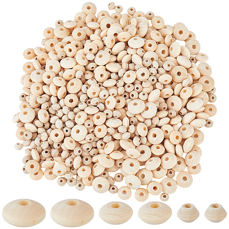 700Pcs 3 Styles Unfinished Wood Rondelle Beads WOOD-PA0001-50-1