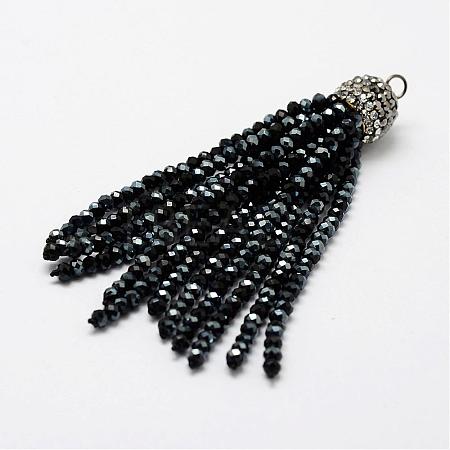 Electroplate Glass Bead Tassel Big Pendants EGLA-P024-08-1