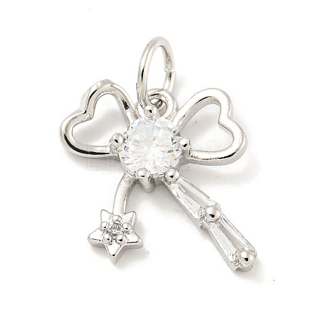 Rack Plating Brass Micro Pave Clear Cubic Zirconia Pendants KK-B093-01D-P-1
