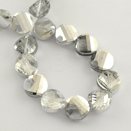Half Plated Faceted Flat Round Glass Beads EGLA-S098-10-1